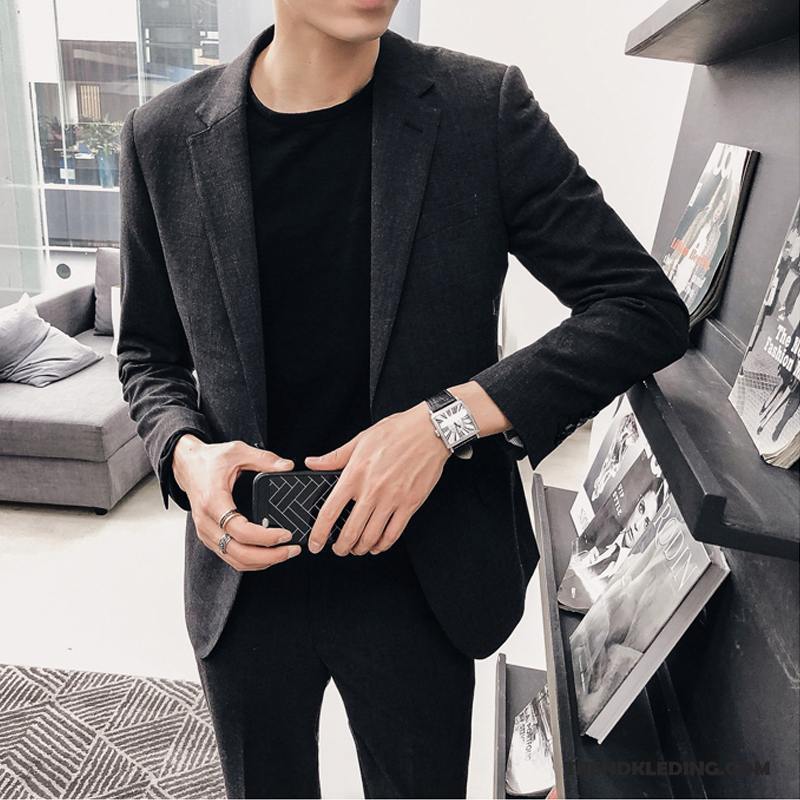 Blazer Heren Slim Fit Nieuw Casual Mooi Trend Brits Zwart