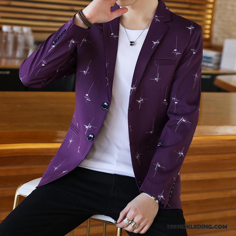 Blazer Heren Trend Brits Mannelijk Slim Fit Jeugd Pak Blauw