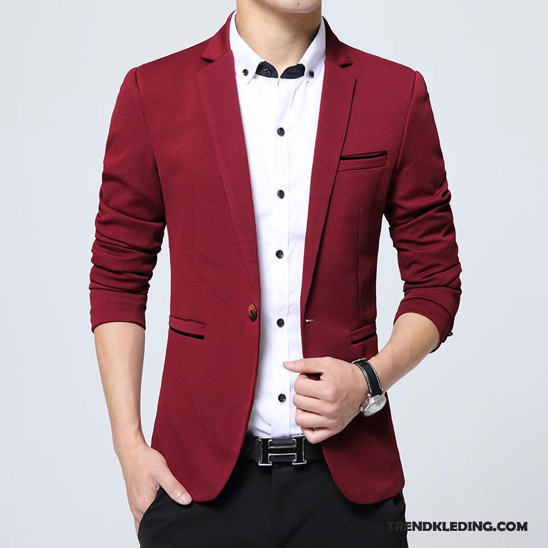 Blazer Heren Trend Herfst Casual Mini Pak Jasje Slim Fit Effen Kleur Rood