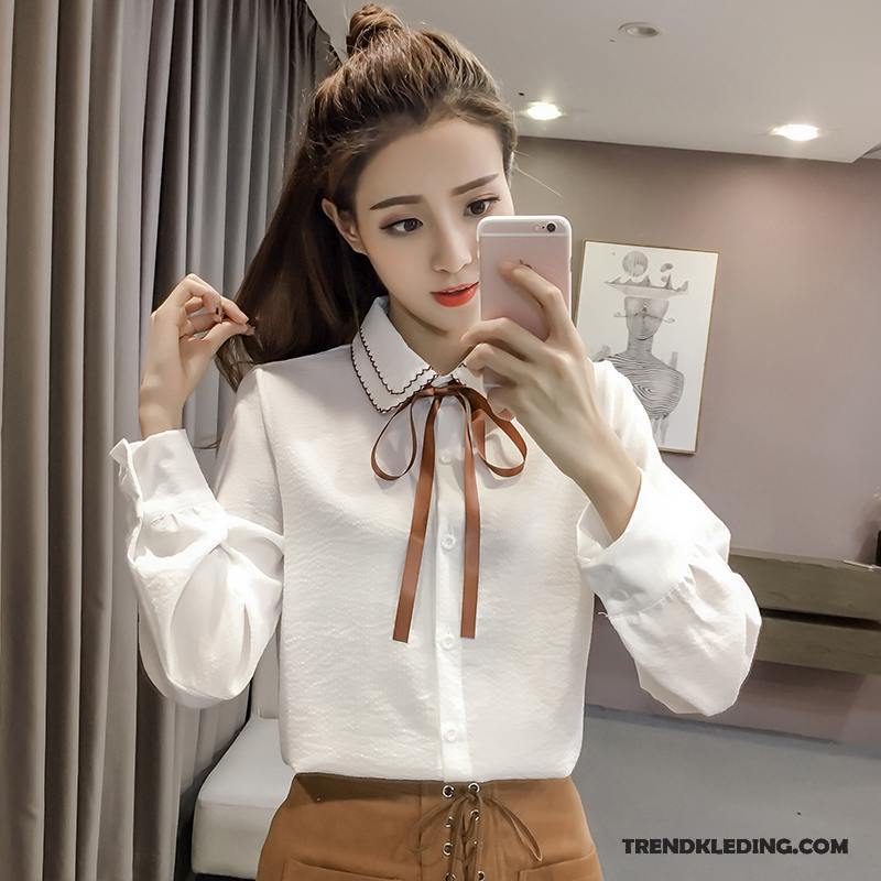 Blouse Dames Casual Losse Chiffon Lange Mouwen Blouse Overhemd Nieuw Roze Rood Effen Kleur