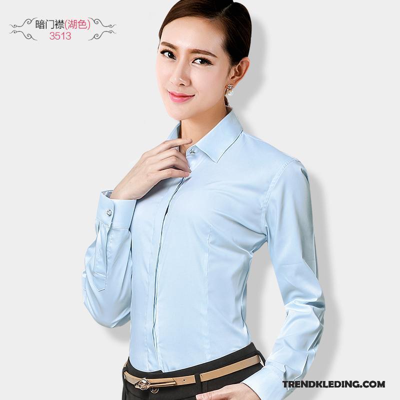 Blouse Dames Casual Onderhemd Werkkleding Lange Mouwen Vrouw Slim Fit Paars Wit