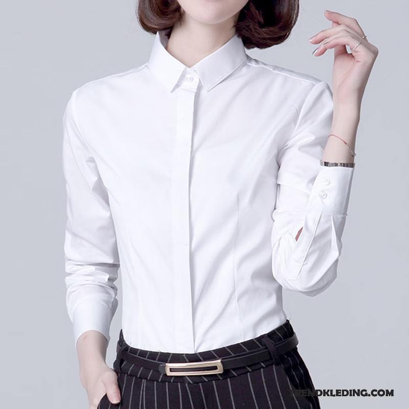 Blouse Dames Geklede Overhemd Lange Mouwen Slim Fit Blouse Overhemd Nieuw Wit