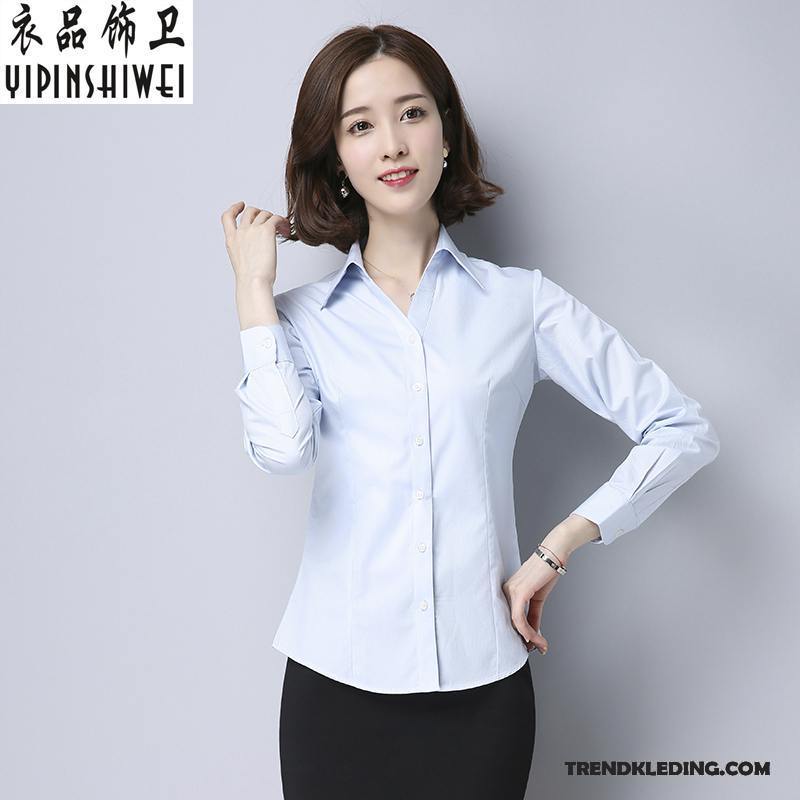 Blouse Dames Geklede Werk Cargo Voorjaar Werkkleding Slim Fit Paars Wit