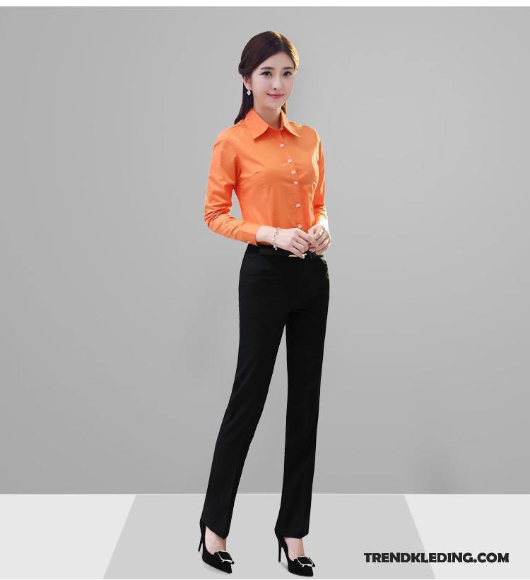 Blouse Dames Katoen Grote Maten Leggings Eenvoudige Blouse Overhemd Skinny Oranje Oranje