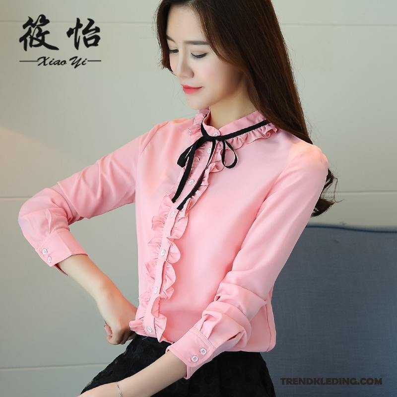 Blouse Dames Lange Mouwen Super Mini 2018 Chiffon Nieuw Rood