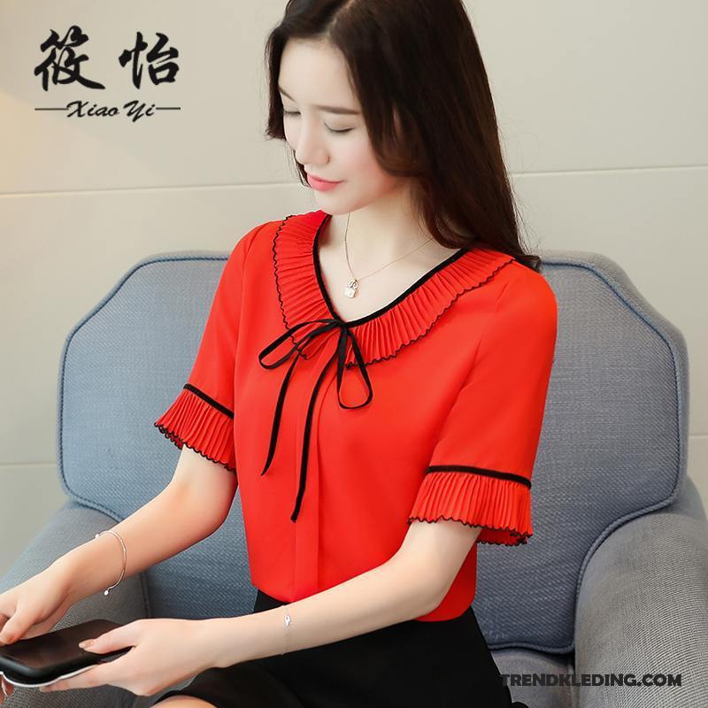 Blouse Dames Lange Mouwen Super Mini 2018 Chiffon Nieuw Rood