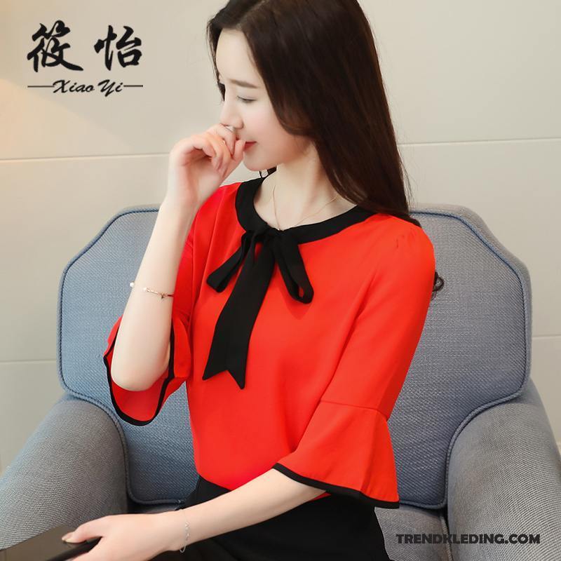 Blouse Dames Lange Mouwen Super Mini 2018 Chiffon Nieuw Rood