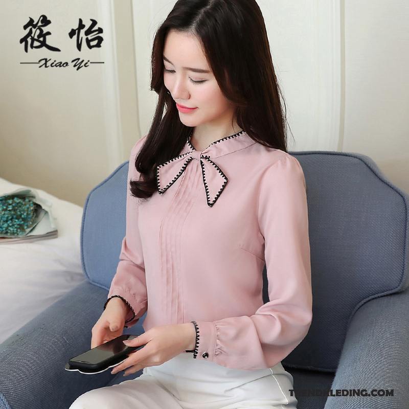 Blouse Dames Lange Mouwen Super Mini 2018 Chiffon Nieuw Rood