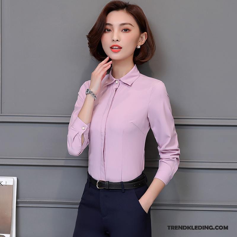 Blouse Dames Overhemd Nieuw Slim Fit Blouse Overhemd Onderhemd Werkkleding Roze Wit