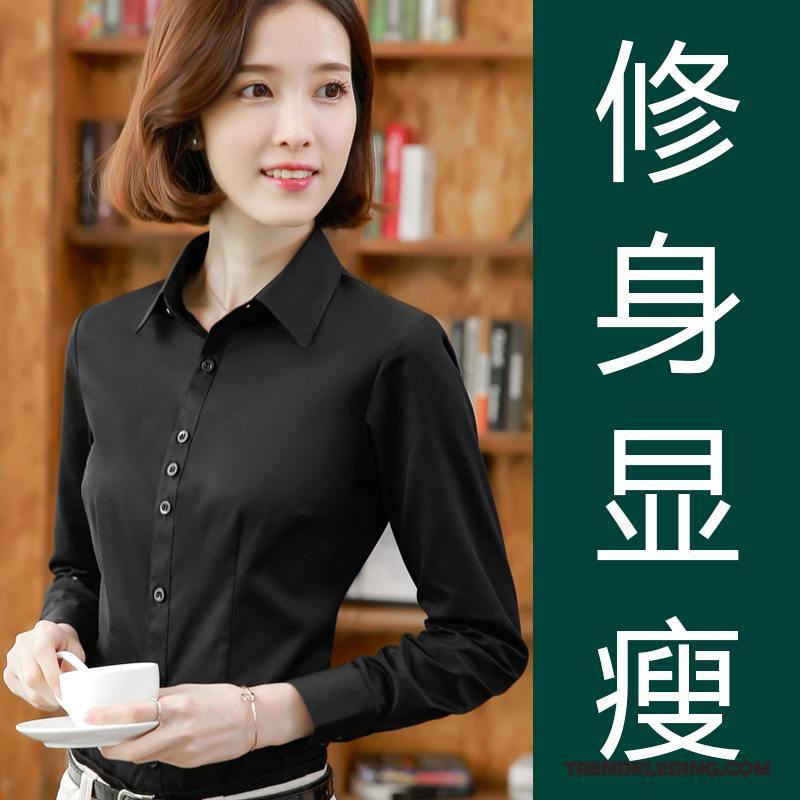 Blouse Dames Werk Student Lange Mouwen 2018 Blouse Overhemd Nieuw Blauw Wit