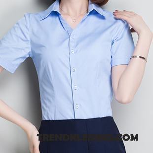 Blouse Dames Werk Student Lange Mouwen 2018 Blouse Overhemd Nieuw Blauw Wit