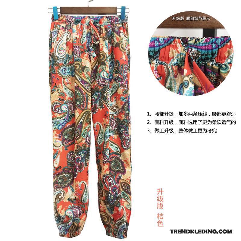 Broek Dames Dunne Bloemen Harlan Strand Natie Zomer Zandkleur Oranje