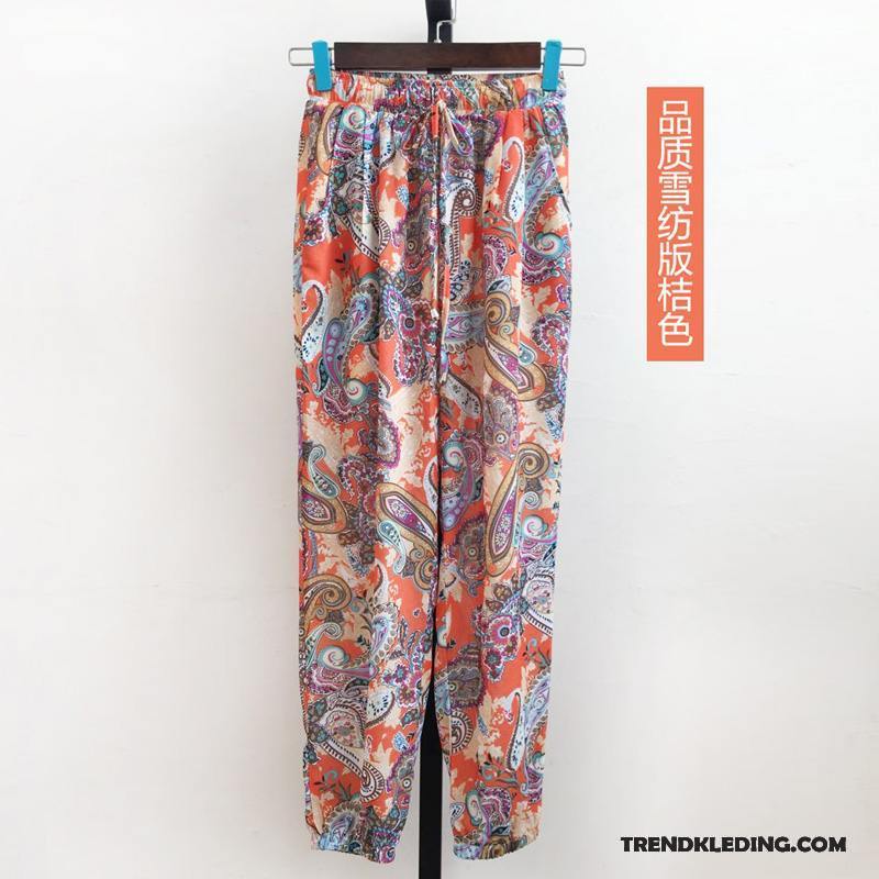 Broek Dames Dunne Bloemen Harlan Strand Natie Zomer Zandkleur Oranje