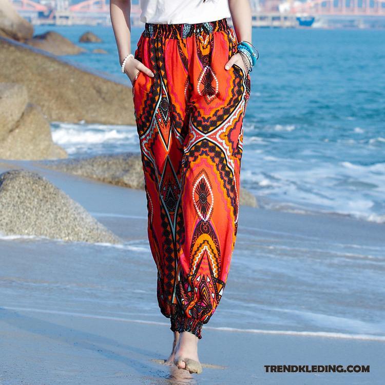 Broek Dames Grote Maten Losse Lange Zomer Harlan Mam Zandkleur Rood Oranje