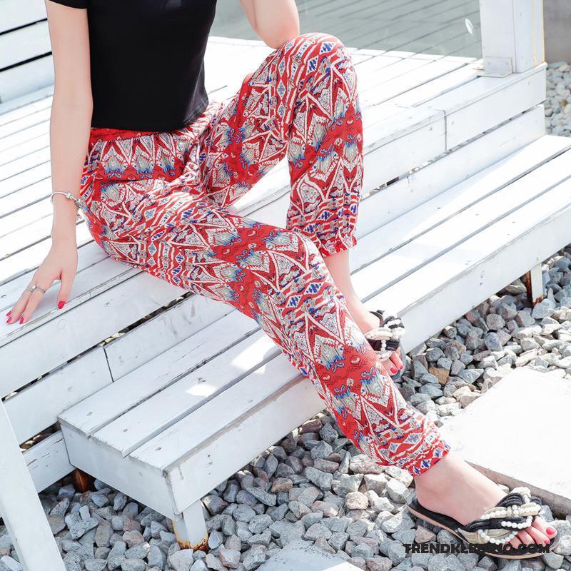 Broek Dames Natie Katoen Reis Strand Grote Maten Losse Zandkleur Oranje