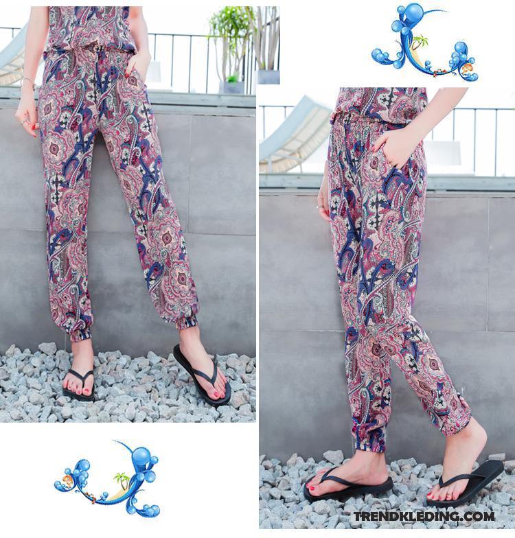 Broek Dames Natie Katoen Reis Strand Grote Maten Losse Zandkleur Oranje