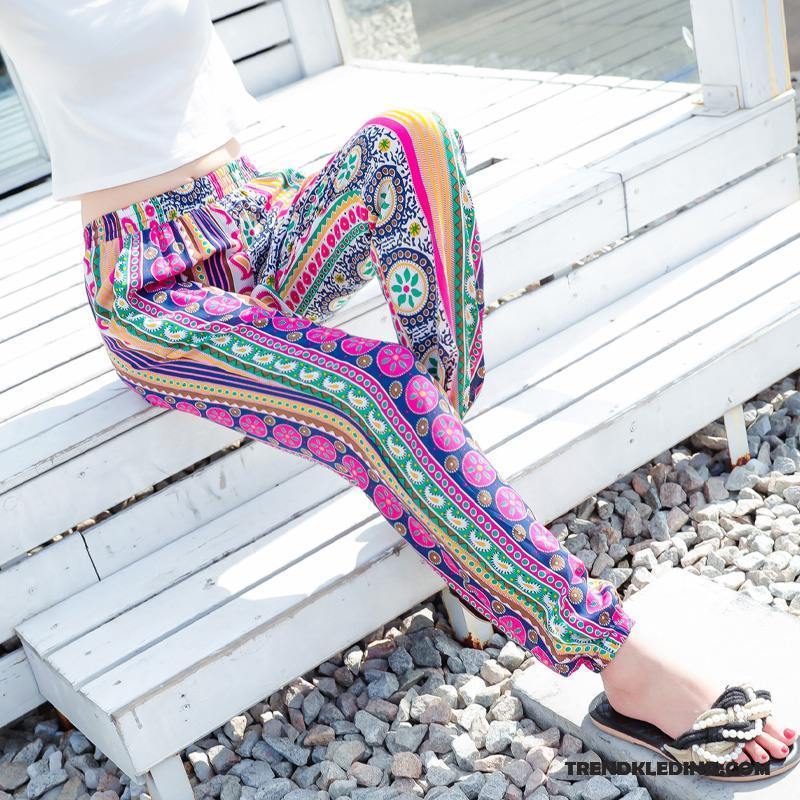 Broek Dames Natie Katoen Reis Strand Grote Maten Losse Zandkleur Oranje