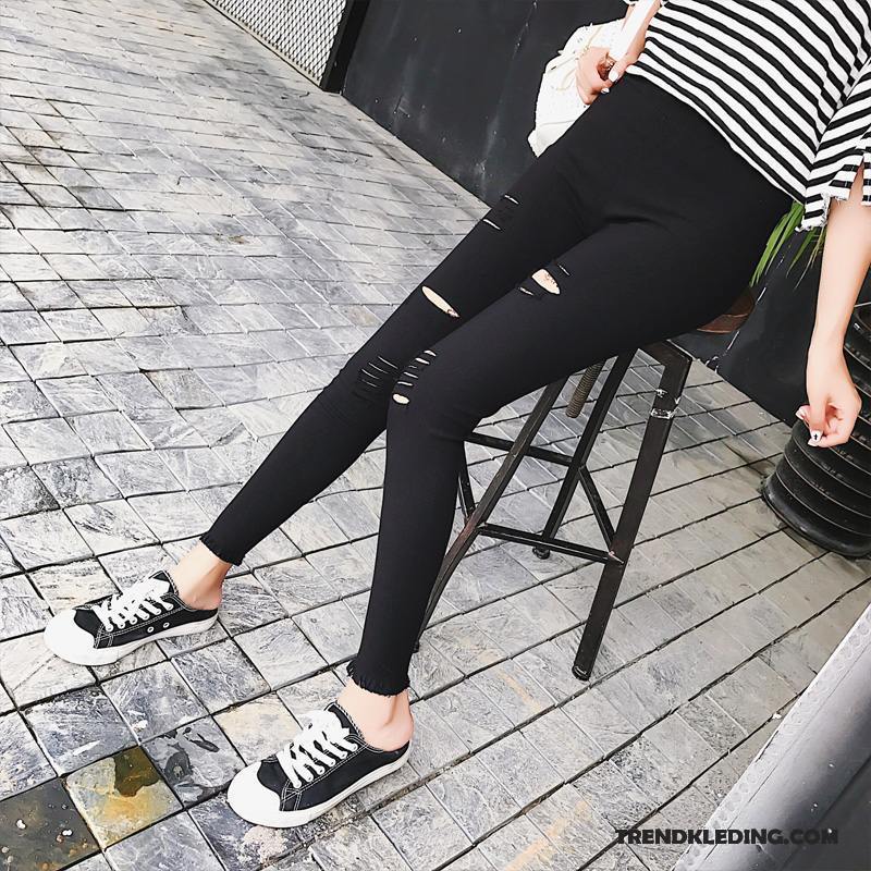 Broek Dames Nieuw Potlood Broek Bovenkleding Gaten 2018 Leggings Zwart