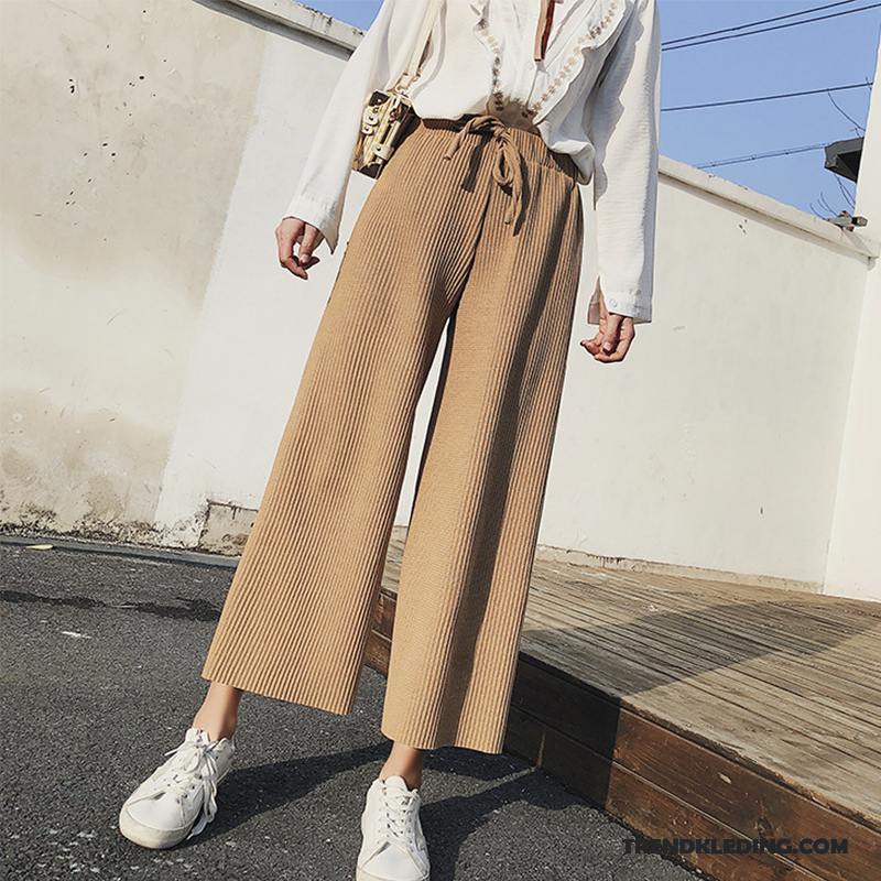 Broek Dames Rechtdoor Voorjaar Zomer Nacht Hoge Taille Geplooide Karamel Kleur