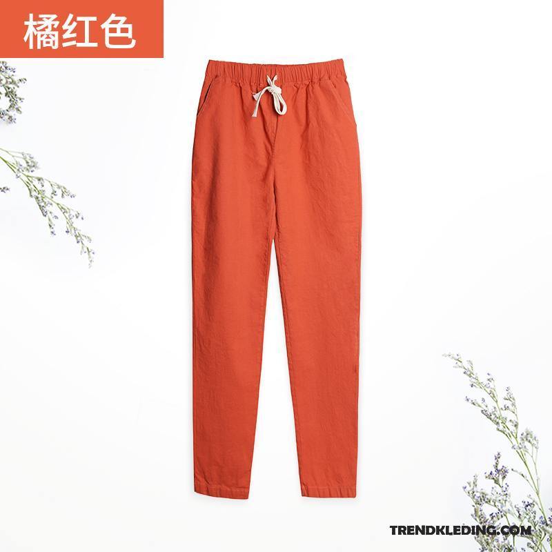 Broek Dames Student Losse Katoen En Linnen Casual Zomer Super Oranje Rood