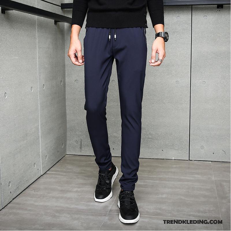 Broek Heren Jeugd Casual Broek Zomer Slim Fit Joggingbroek Trend Donkerblauw Goud