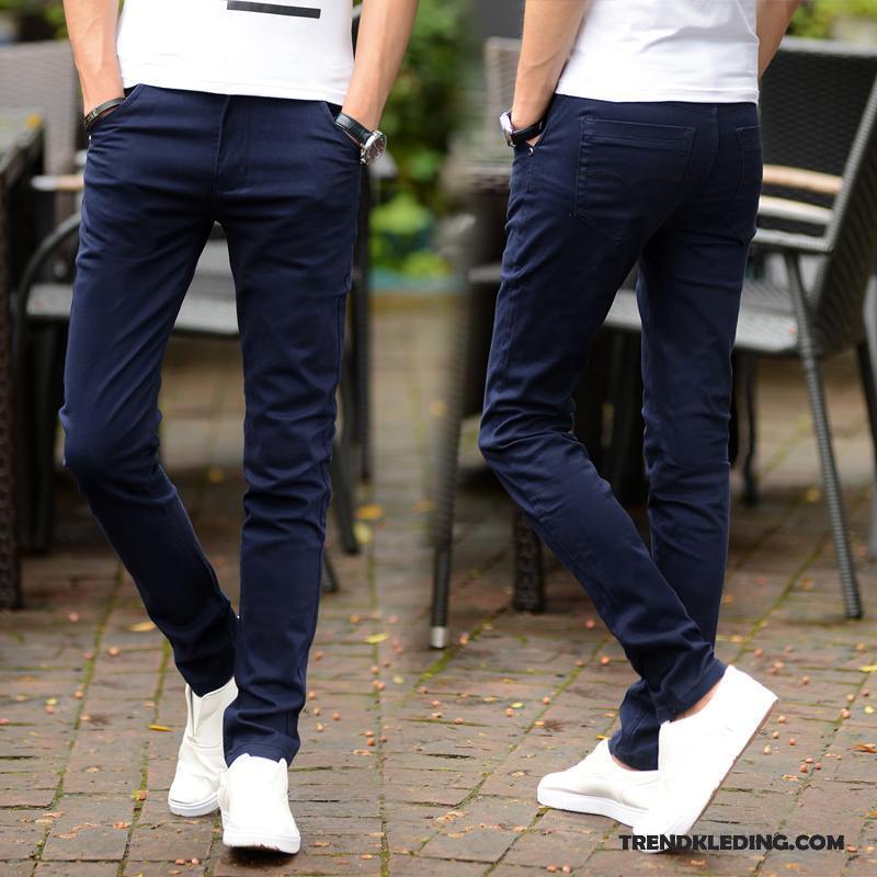 Broek Heren Lange Nieuw Casual Broek Slim Fit Elastiek Jeugd Hemelsblauw