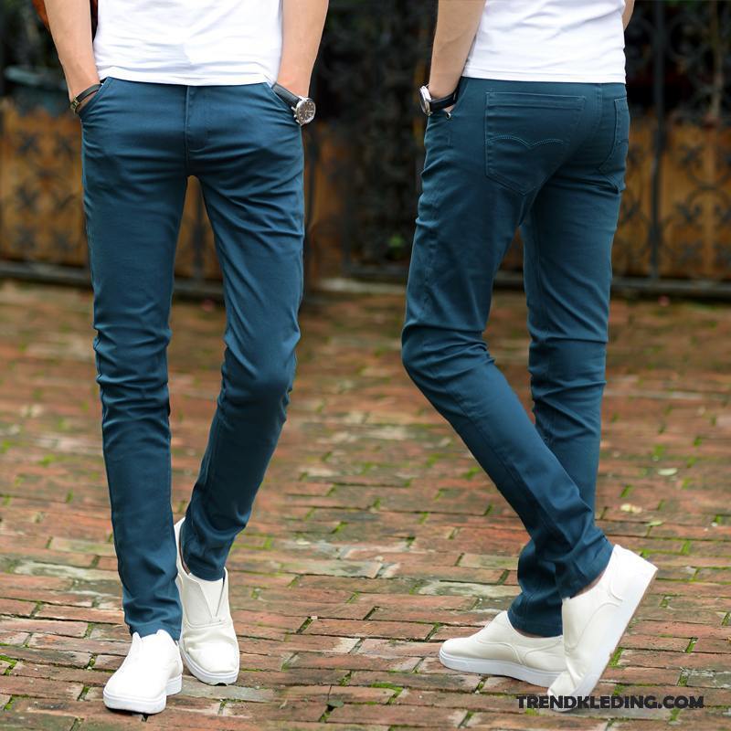 Broek Heren Lange Nieuw Casual Broek Slim Fit Elastiek Jeugd Hemelsblauw