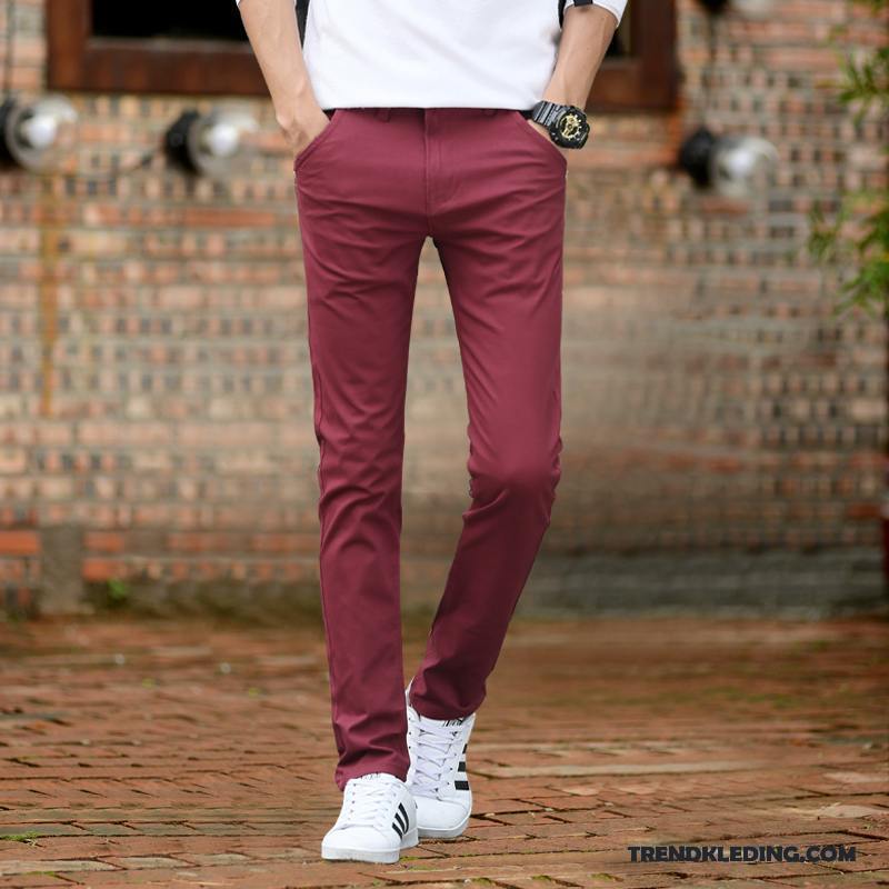 Broek Heren Slim Fit Casual Broek Lange Nieuw Elastiek Trend Rode Wijn