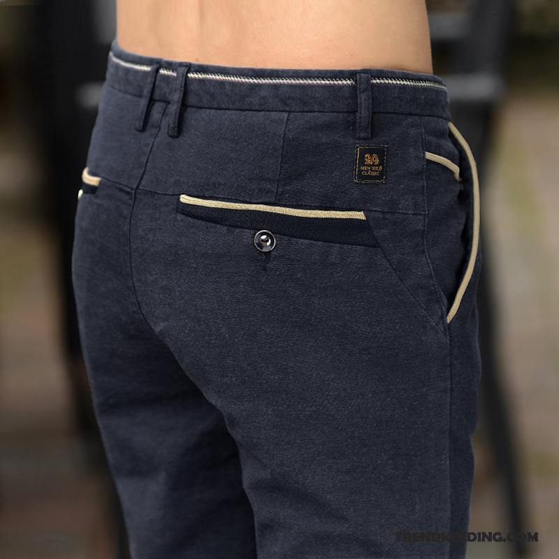 Broek Heren Slim Fit Jeugd Mini Casual Broek Elastiek Nieuw Blauw