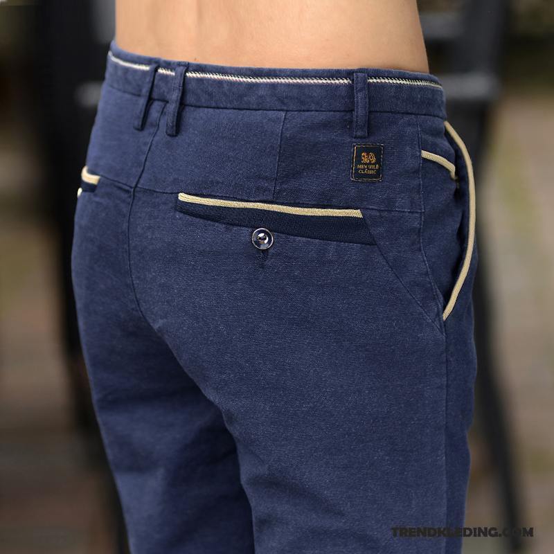 Broek Heren Slim Fit Jeugd Mini Casual Broek Elastiek Nieuw Blauw