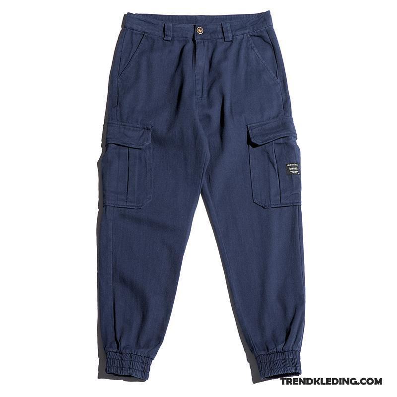 Cargobroek Heren Casual Broek Mini Strak Nieuw Cargo Broek Losse Blauw