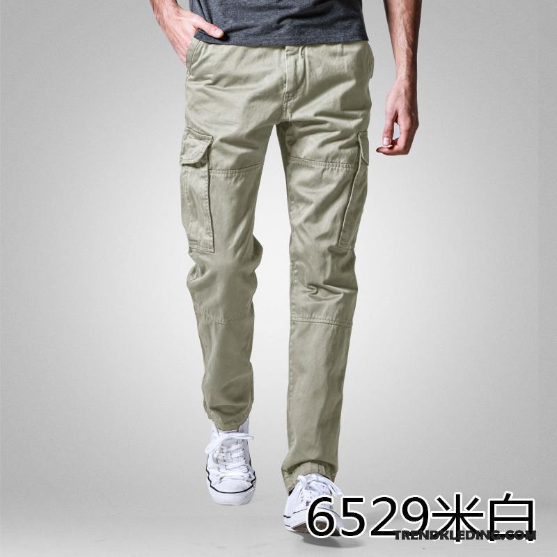 Cargobroek Heren Meer Zakken Trend Rechtdoor Herfst Slim Fit Casual Broek Camouflage Wit Beige