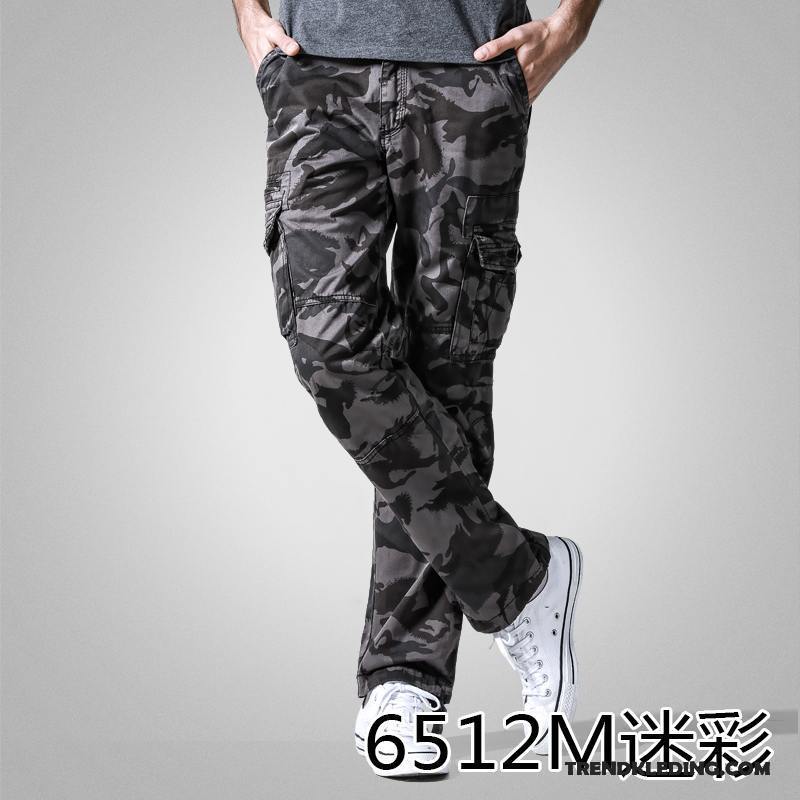 Cargobroek Heren Meer Zakken Trend Rechtdoor Herfst Slim Fit Casual Broek Camouflage Wit Beige