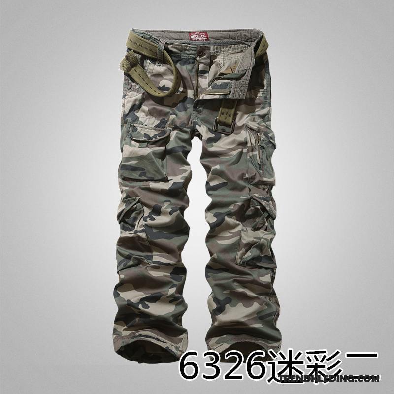 Cargobroek Heren Meer Zakken Trend Rechtdoor Herfst Slim Fit Casual Broek Camouflage Wit Beige