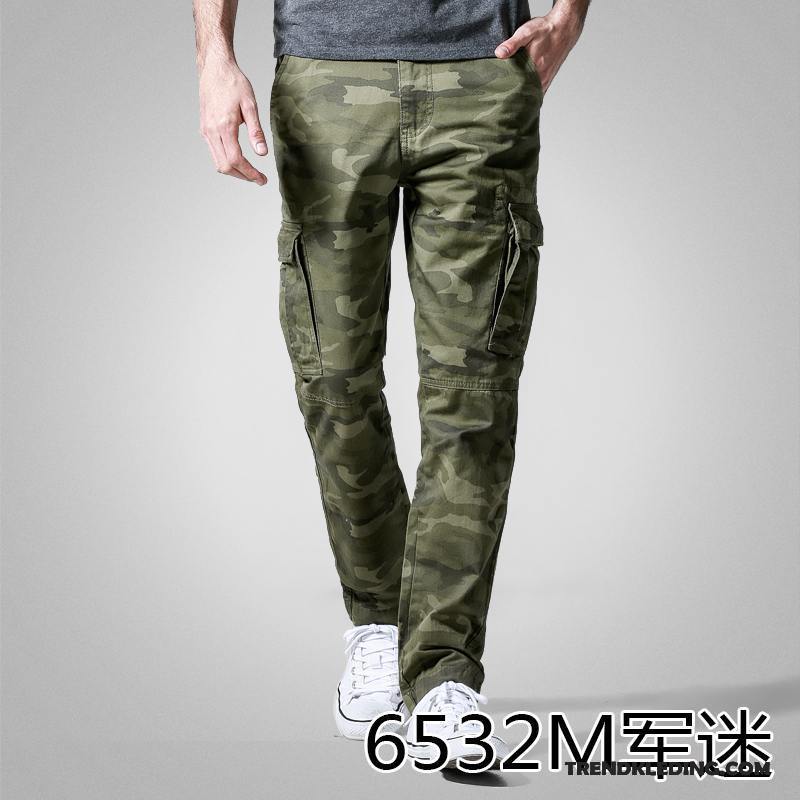 Cargobroek Heren Meer Zakken Trend Rechtdoor Herfst Slim Fit Casual Broek Camouflage Wit Beige