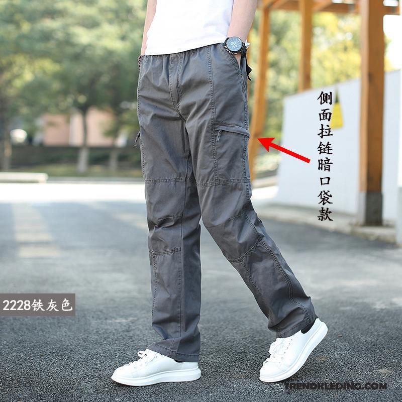 Cargobroek Heren Rechtdoor Zomer Casual Broek Meer Zakken Cargo Broek Jeugd Grijs