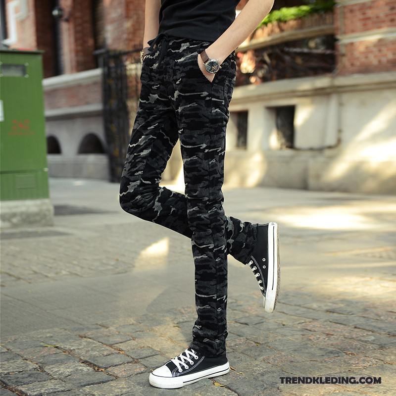 Cargobroek Heren Trend Zomer Casual Broek Elastiek Slim Fit Corduroy Camouflage Bruine Zwart