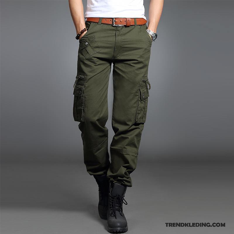 Cargobroek Heren Voorjaar Outdoor Casual Broek Meer Zakken Cargo Broek Losse Camouflage Zwart