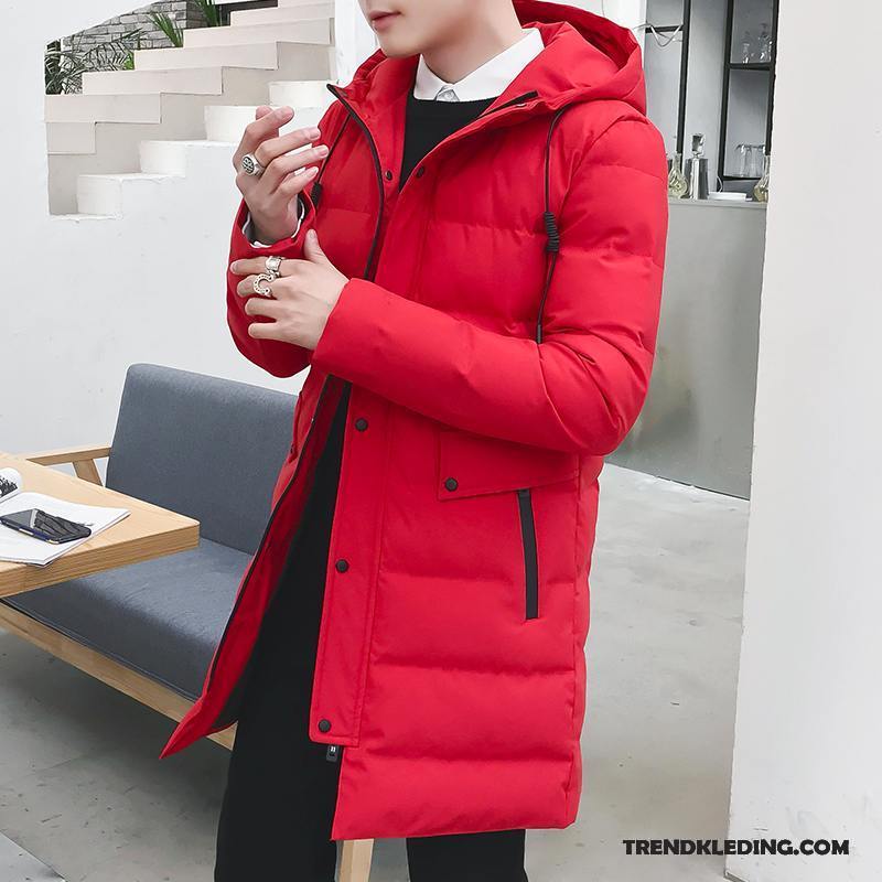 Donsjas Heren Slim Fit Katoenen Jas Winter Kleding Trend Mannelijk Lang Rood