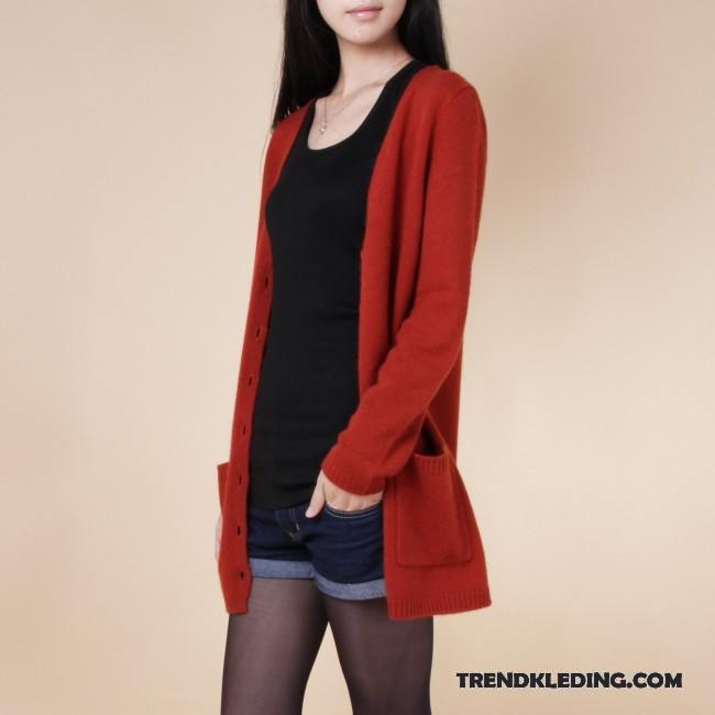 Gebreid Vest Dames Gebreid Hemd Leggings Trui Kasjmier Cardigan Nieuw Rood