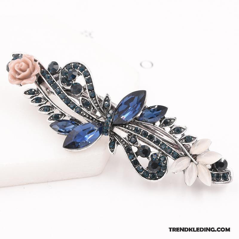 Haarspeld Dames Haaraccessoires Groot Bloemen Veerklemmen Vintage Paardenstaart Blauw