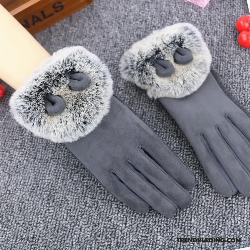 Handschoenen Dames Blijf Warm Cyclus Verdikken Schattig Pluche Konijnenbont Geel