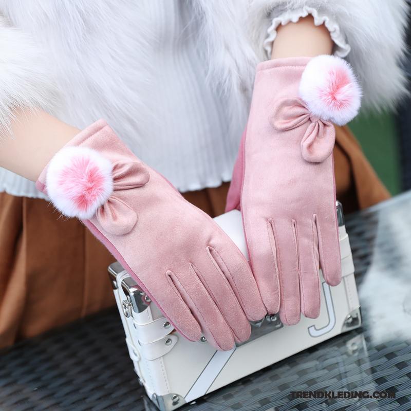 Handschoenen Dames Blijf Warm Cyclus Verdikken Schattig Pluche Konijnenbont Geel