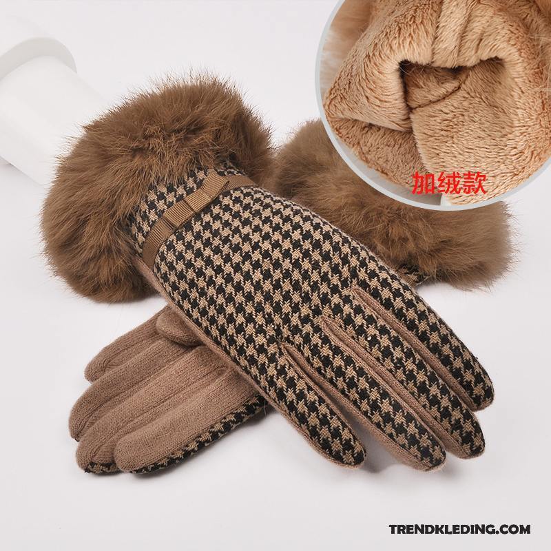 Handschoenen Dames Blijf Warm Herfst Doek Wol Konijnenbont Winter Zwart