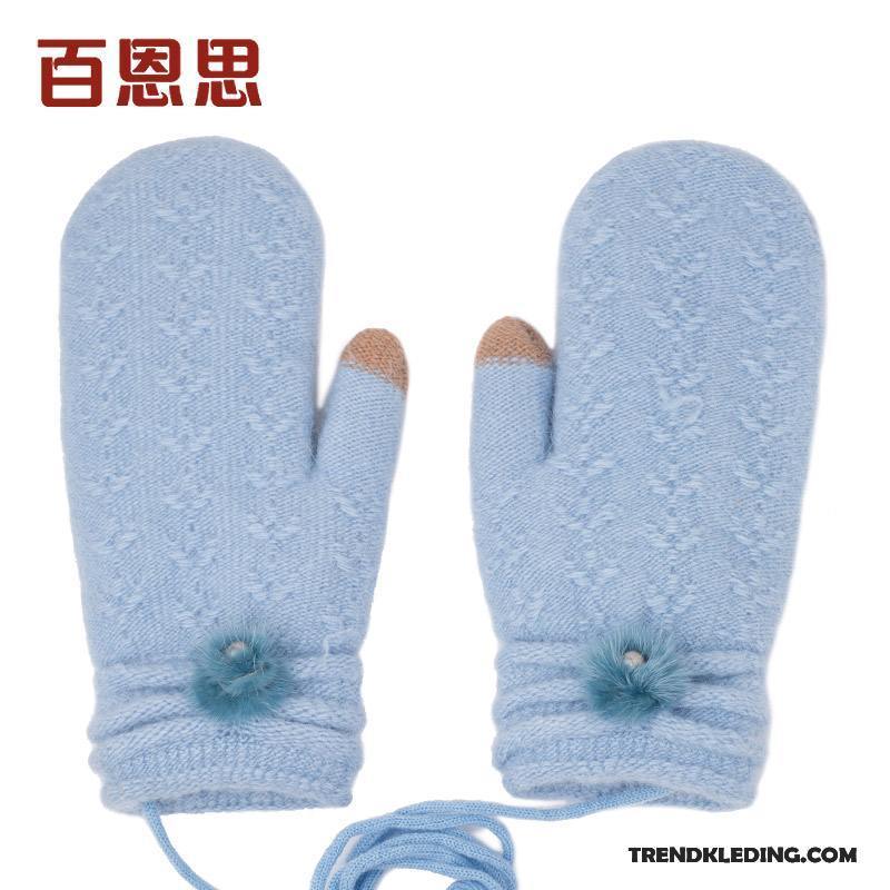 Handschoenen Dames Blijf Warm Paardrijden Verdikken Pluche Winter Wollen Marineblauw