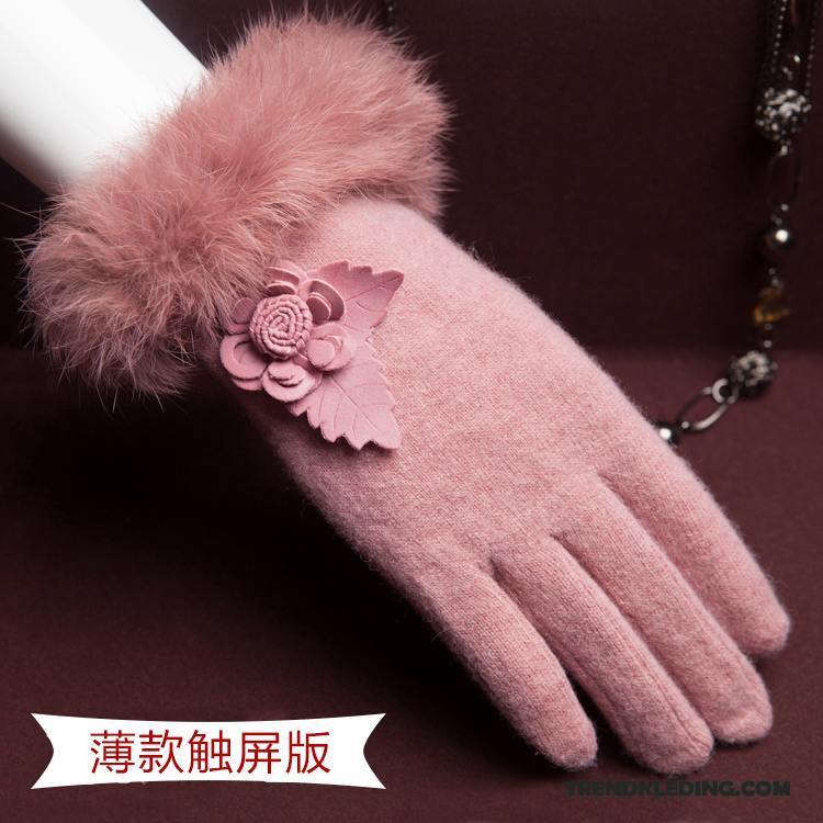 Handschoenen Dames Blijf Warm Schattig Herfst Doek Wol Konijnenbont Rood