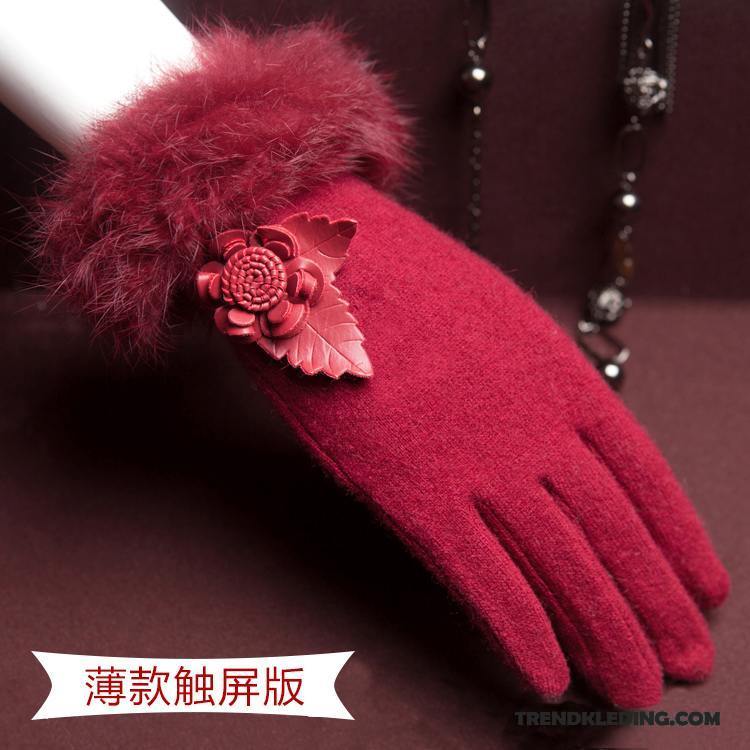 Handschoenen Dames Blijf Warm Schattig Herfst Doek Wol Konijnenbont Rood
