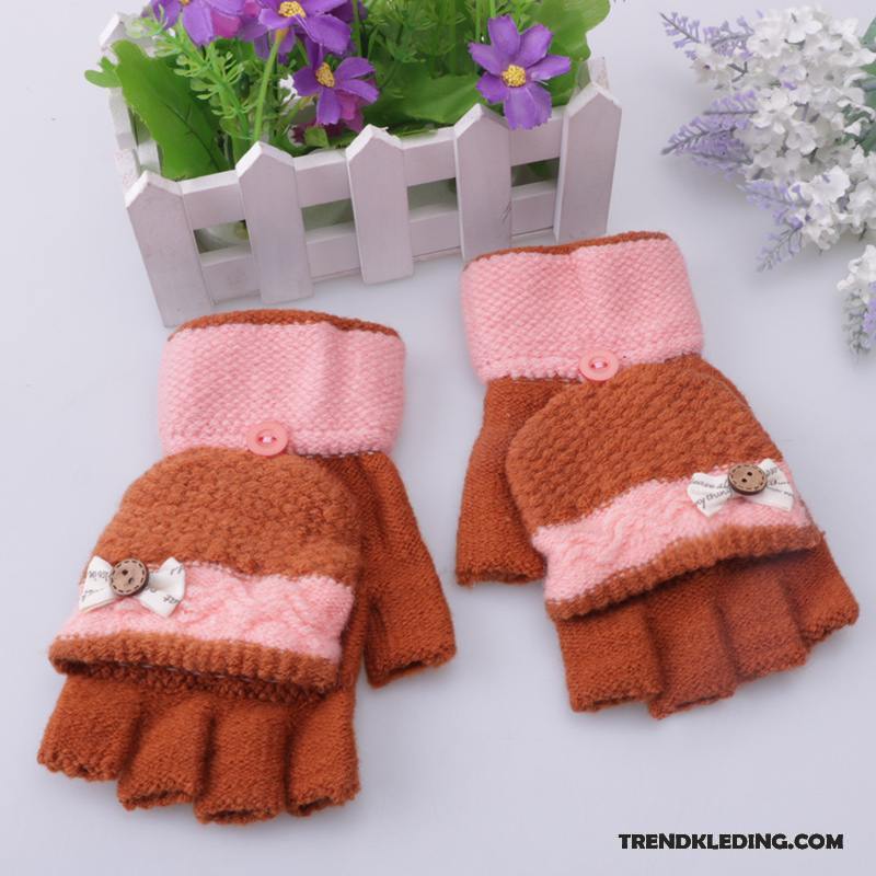 Handschoenen Dames Breien Winter Schattig Blijf Warm Student Halve Vinger Hemelsblauw