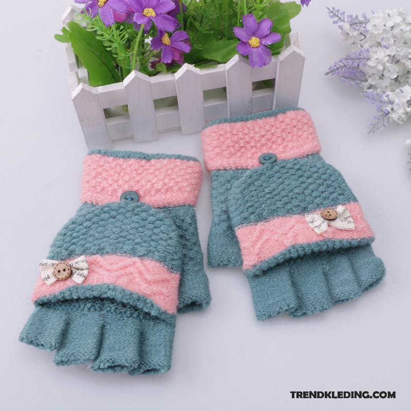 Handschoenen Dames Breien Winter Schattig Blijf Warm Student Halve Vinger Hemelsblauw
