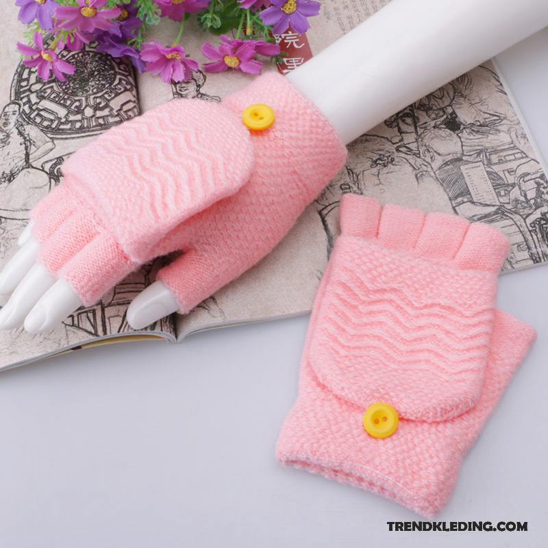 Handschoenen Dames Breien Winter Schattig Blijf Warm Student Halve Vinger Hemelsblauw